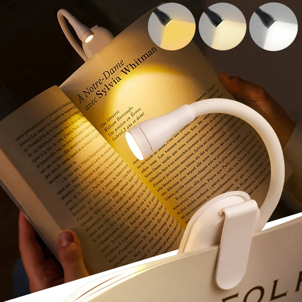 3 Color Mini LED Book Light Eye Protection Adjustable Clip 360° Flip Study Lamp Rechargeable For Travel Bedroom Reading - Image 2